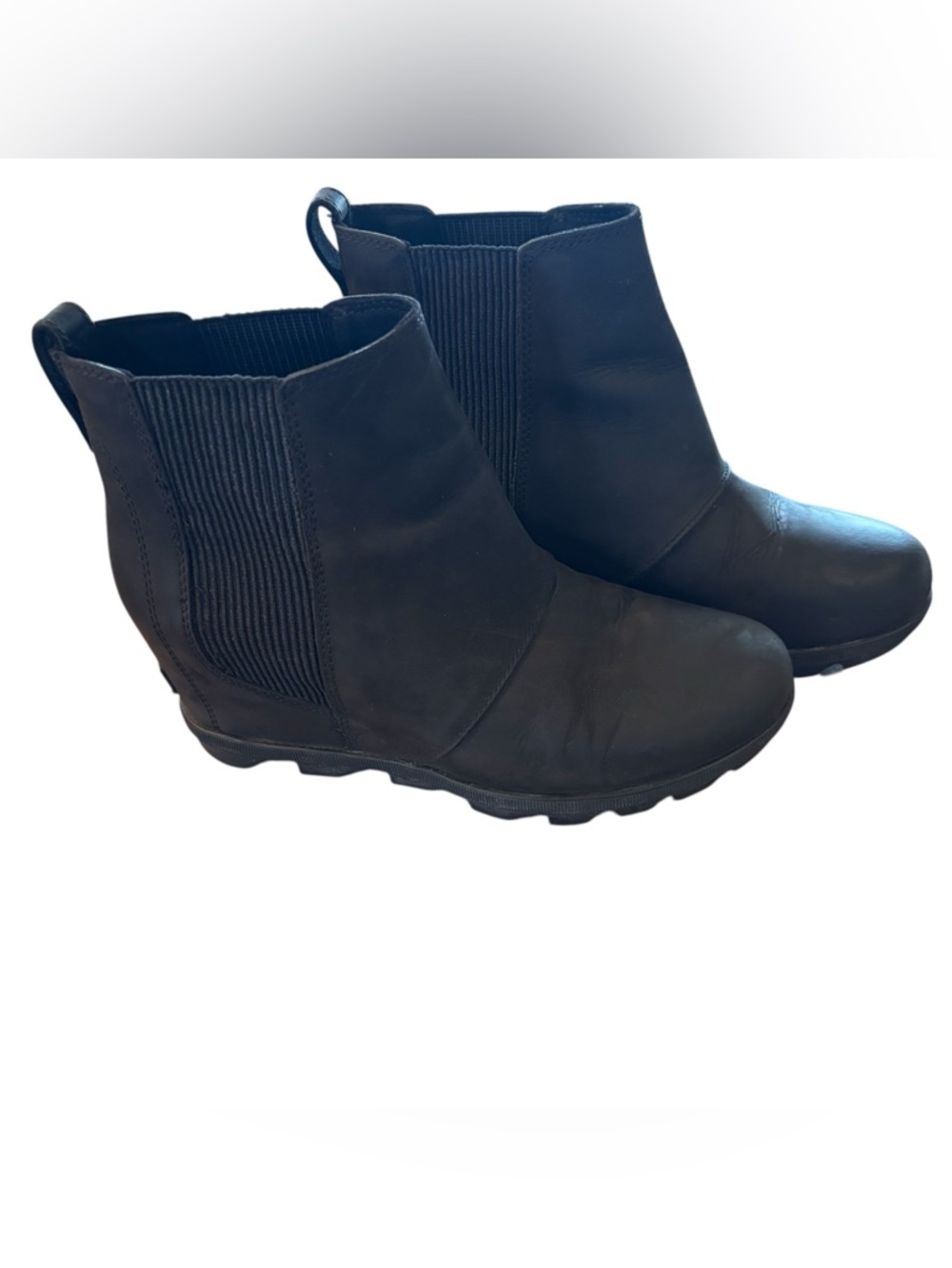 Sorel Joan of Artic Wedge Chelsea Leather Wedge Boot,Black, size 9, Modern Urban